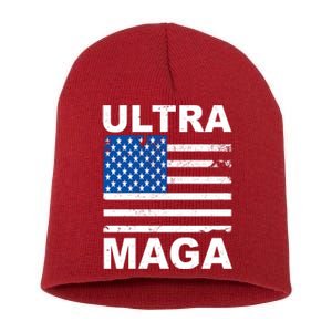 Ultra Maga Trump USA Flag Short Acrylic Beanie