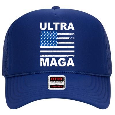 Ultra Maga Trump USA Flag High Crown Mesh Back Trucker Hat