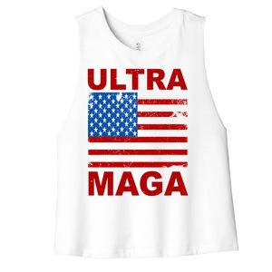 Ultra Maga Trump USA Flag Women's Racerback Cropped Tank