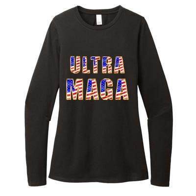 Ultra MAGA USA Gold Flag Font Trump 2024 Anti Biden Womens CVC Long Sleeve Shirt