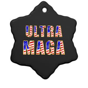 Ultra MAGA USA Gold Flag Font Trump 2024 Anti Biden Ceramic Star Ornament