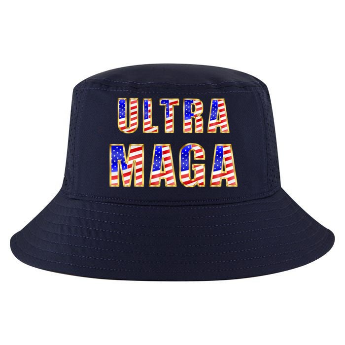 Ultra MAGA USA Gold Flag Font Trump 2024 Anti Biden Cool Comfort Performance Bucket Hat