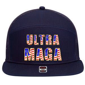 Ultra MAGA USA Gold Flag Font Trump 2024 Anti Biden 7 Panel Mesh Trucker Snapback Hat