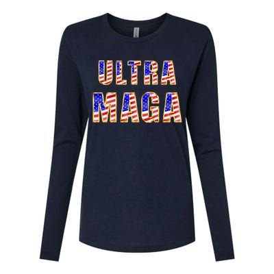 Ultra MAGA USA Gold Flag Font Trump 2024 Anti Biden Womens Cotton Relaxed Long Sleeve T-Shirt