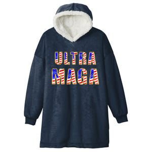 Ultra MAGA USA Gold Flag Font Trump 2024 Anti Biden Hooded Wearable Blanket