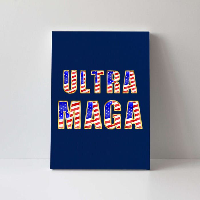 Ultra MAGA USA Gold Flag Font Trump 2024 Anti Biden Canvas