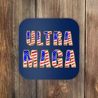 Ultra MAGA USA Gold Flag Font Trump 2024 Anti Biden Coaster