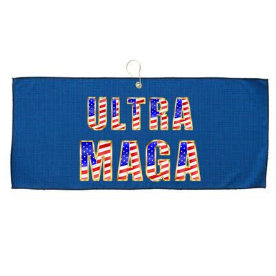 Ultra MAGA USA Gold Flag Font Trump 2024 Anti Biden Large Microfiber Waffle Golf Towel