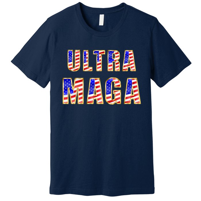 Ultra MAGA USA Gold Flag Font Trump 2024 Anti Biden Premium T-Shirt