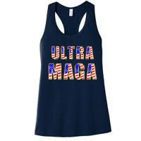 Ultra MAGA USA Gold Flag Font Trump 2024 Anti Biden Women's Racerback Tank