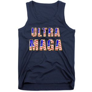 Ultra MAGA USA Gold Flag Font Trump 2024 Anti Biden Tank Top