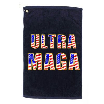 Ultra MAGA USA Gold Flag Font Trump 2024 Anti Biden Platinum Collection Golf Towel