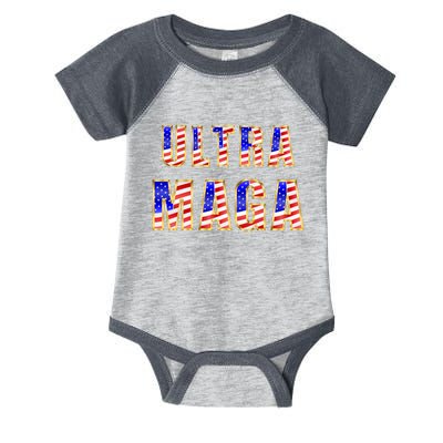 Ultra MAGA USA Gold Flag Font Trump 2024 Anti Biden Infant Baby Jersey Bodysuit