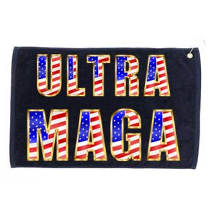 Ultra MAGA USA Gold Flag Font Trump 2024 Anti Biden Grommeted Golf Towel