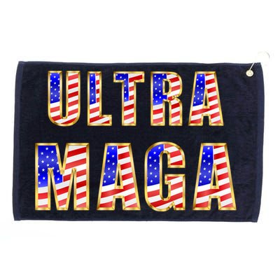 Ultra MAGA USA Gold Flag Font Trump 2024 Anti Biden Grommeted Golf Towel