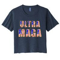 Ultra MAGA USA Gold Flag Font Trump 2024 Anti Biden Women's Crop Top Tee