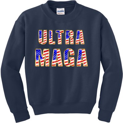 Ultra MAGA USA Gold Flag Font Trump 2024 Anti Biden Kids Sweatshirt