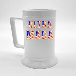 Ultra MAGA USA Gold Flag Font Trump 2024 Anti Biden Beer Stein