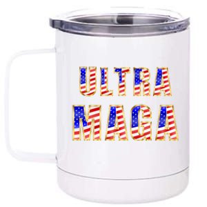 Ultra MAGA USA Gold Flag Font Trump 2024 Anti Biden 12 oz Stainless Steel Tumbler Cup