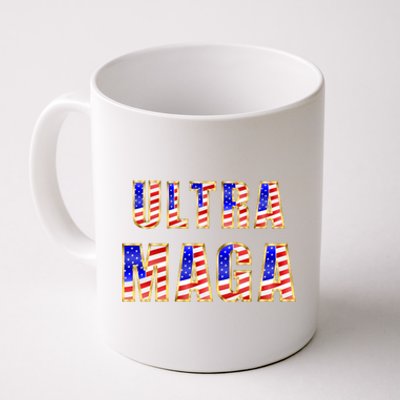 Ultra MAGA USA Gold Flag Font Trump 2024 Anti Biden Coffee Mug