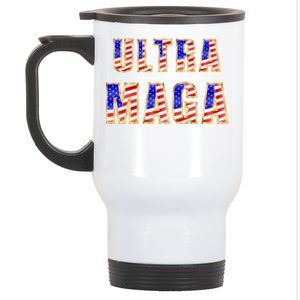 Ultra MAGA USA Gold Flag Font Trump 2024 Anti Biden Stainless Steel Travel Mug