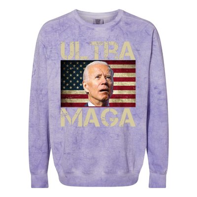 Ultra Maga Usa Flag Joe Biden Funny Colorblast Crewneck Sweatshirt