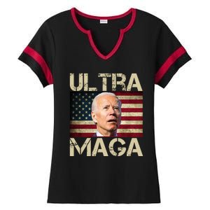 Ultra Maga Usa Flag Joe Biden Funny Ladies Halftime Notch Neck Tee