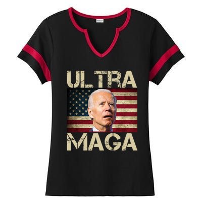 Ultra Maga Usa Flag Joe Biden Funny Ladies Halftime Notch Neck Tee