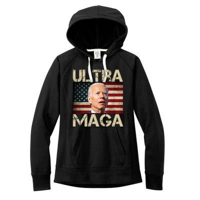 Ultra Maga Usa Flag Joe Biden Funny Women's Fleece Hoodie