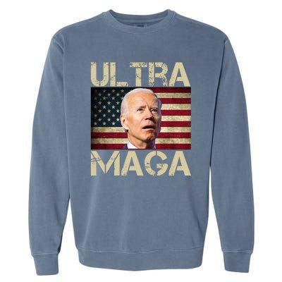 Ultra Maga Usa Flag Joe Biden Funny Garment-Dyed Sweatshirt