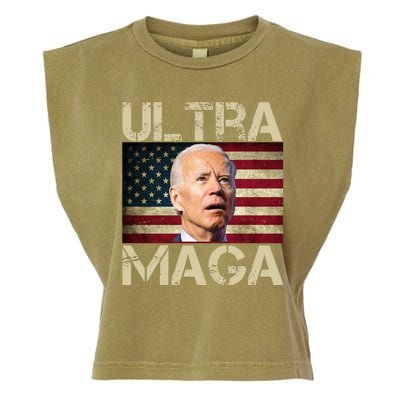 Ultra Maga Usa Flag Joe Biden Funny Garment-Dyed Women's Muscle Tee