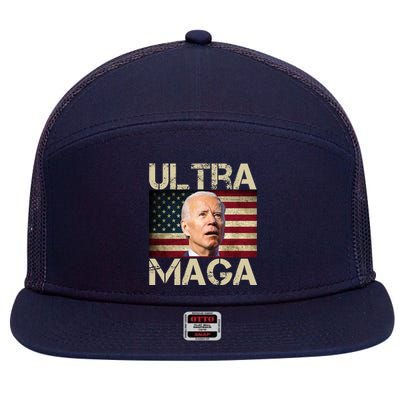 Ultra Maga Usa Flag Joe Biden Funny 7 Panel Mesh Trucker Snapback Hat