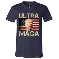 Ultra Maga Usa Flag Joe Biden Funny V-Neck T-Shirt