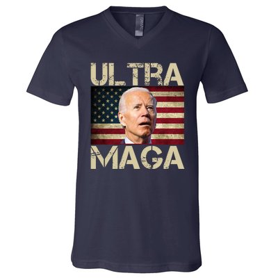 Ultra Maga Usa Flag Joe Biden Funny V-Neck T-Shirt