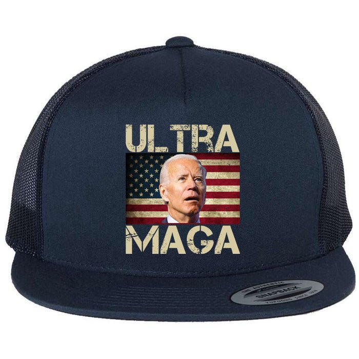 Ultra Maga Usa Flag Joe Biden Funny Flat Bill Trucker Hat