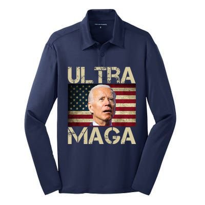 Ultra Maga Usa Flag Joe Biden Funny Silk Touch Performance Long Sleeve Polo