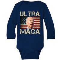 Ultra Maga Usa Flag Joe Biden Funny Baby Long Sleeve Bodysuit