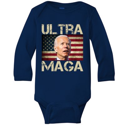 Ultra Maga Usa Flag Joe Biden Funny Baby Long Sleeve Bodysuit