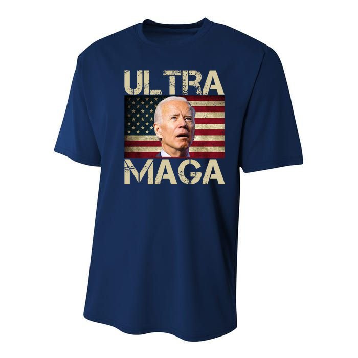 Ultra Maga Usa Flag Joe Biden Funny Youth Performance Sprint T-Shirt