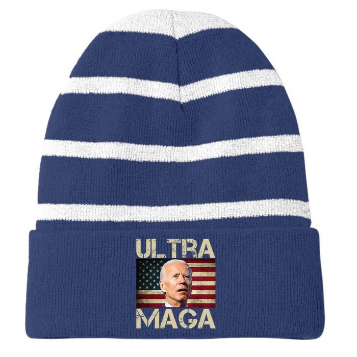 Ultra Maga Usa Flag Joe Biden Funny Striped Beanie with Solid Band