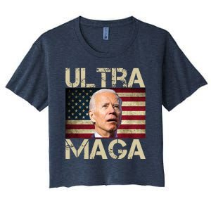 Ultra Maga Usa Flag Joe Biden Funny Women's Crop Top Tee