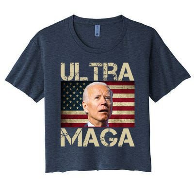 Ultra Maga Usa Flag Joe Biden Funny Women's Crop Top Tee