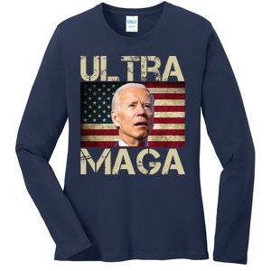 Ultra Maga Usa Flag Joe Biden Funny Ladies Long Sleeve Shirt