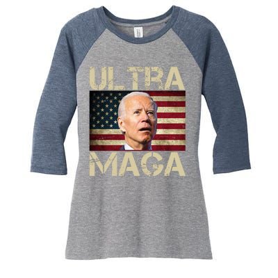 Ultra Maga Usa Flag Joe Biden Funny Women's Tri-Blend 3/4-Sleeve Raglan Shirt