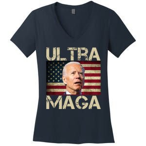 Ultra Maga Usa Flag Joe Biden Funny Women's V-Neck T-Shirt