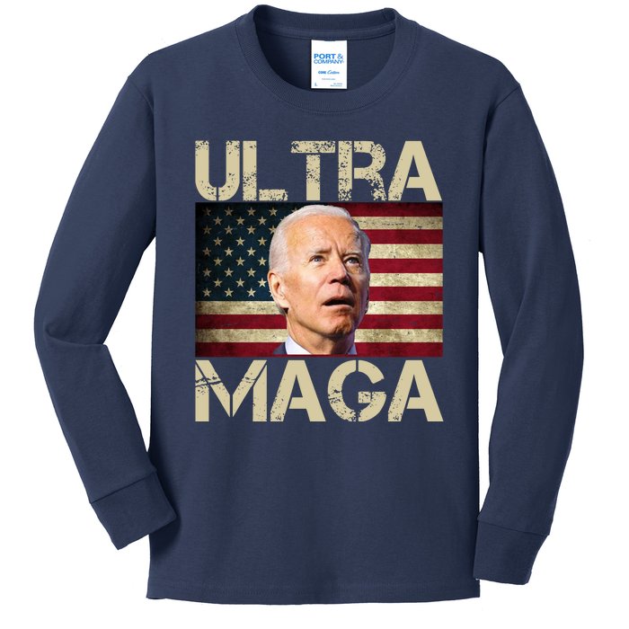 Ultra Maga Usa Flag Joe Biden Funny Kids Long Sleeve Shirt