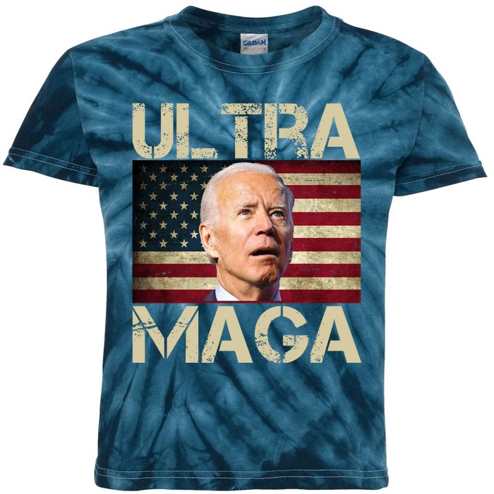 Ultra Maga Usa Flag Joe Biden Funny Kids Tie-Dye T-Shirt