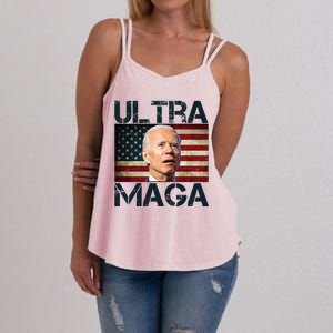 Ultra Maga Usa Flag Joe Biden Funny Women's Strappy Tank