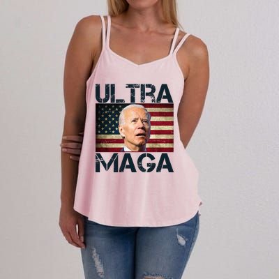 Ultra Maga Usa Flag Joe Biden Funny Women's Strappy Tank