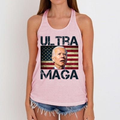 Ultra Maga Usa Flag Joe Biden Funny Women's Knotted Racerback Tank